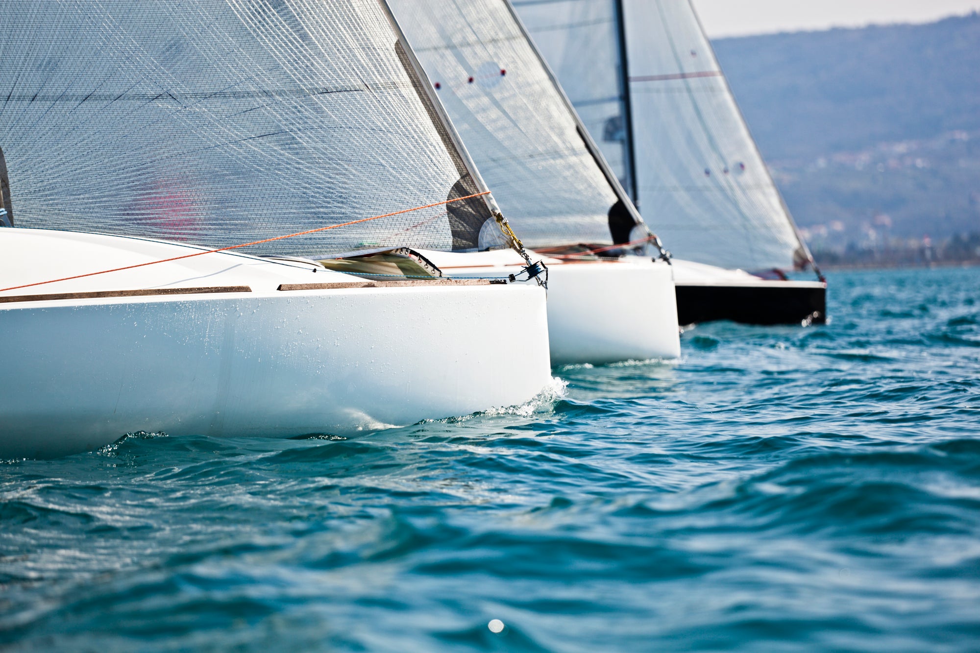 Zeilboten in een jachthaven waar de zon het water laat schitteren